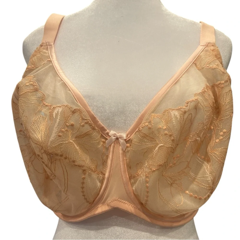 Understance Peach Embroidered Mesh Bra 38J - Picture 2 of 7